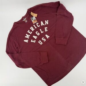 American Eagle Outfitters Flex-T Maroon Graphic Crew Neck Tee